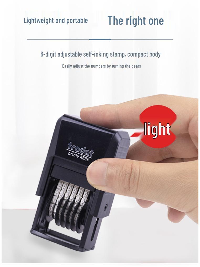 Zhuoda 4836 Adjustable 6-Digit Automatic Inking Number Stamp with 3.8mm Character Height