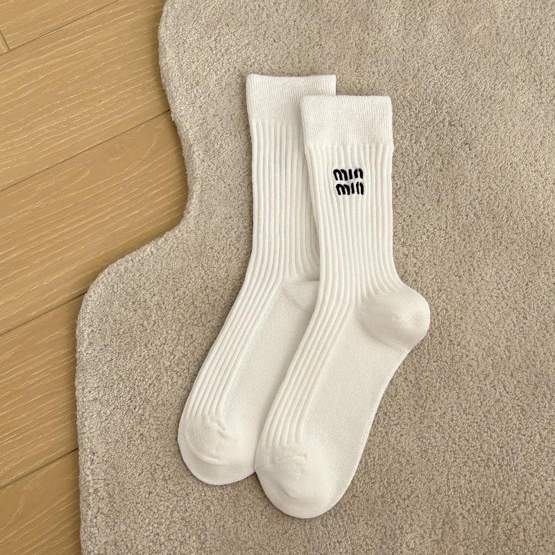 

Autumn/Winter Women s Mid-Calf Ribbed Slouch Cotton Socks - Japanese School Style, Solid White. A809 білий