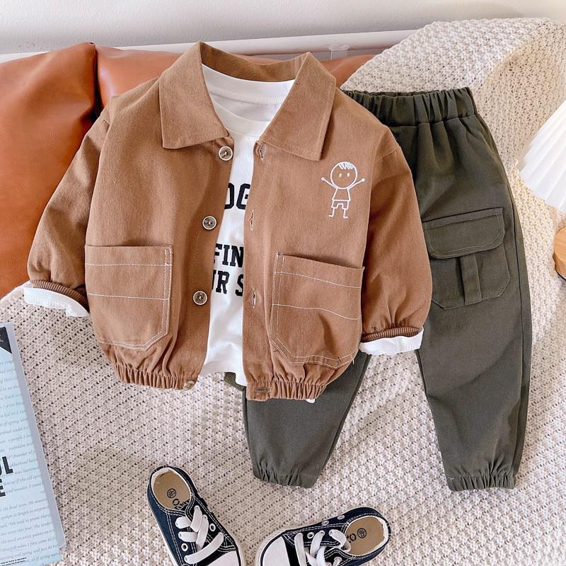 Toddler Boys 3-Piece Set Casual Outfit Cartoon Jacket Pants Top