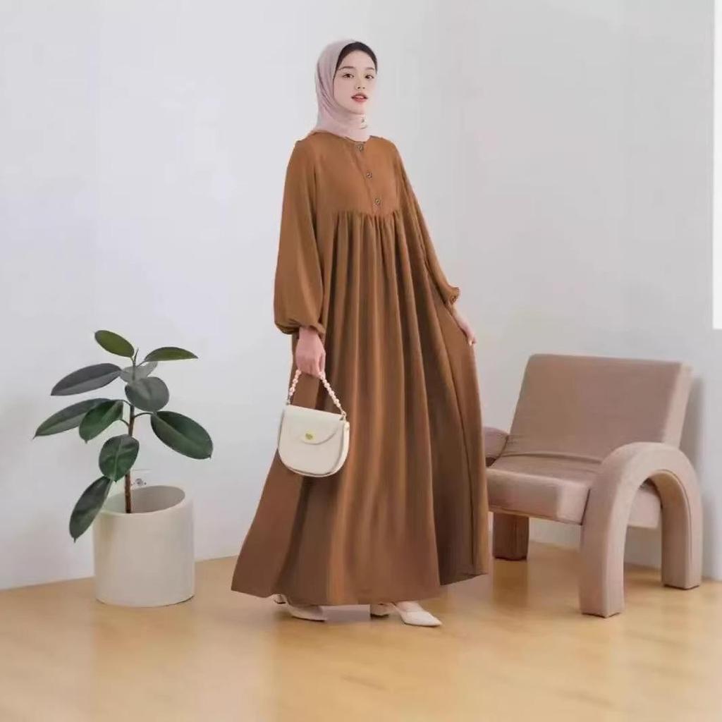 H723 Γυναικείο Μουσουλμανικό Φόρεμα Ρόμπα Μακρύ Μονόχρωμο με Μανίκια Φανάρι