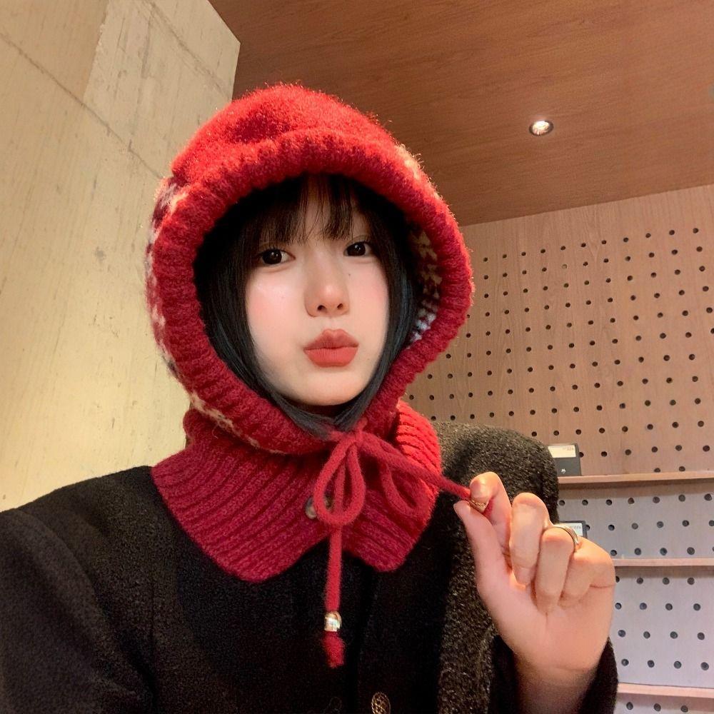 Pullover Hat Jacquard Balaclava Hat Printed Winter Cap Fashion Fair Isle Style Knitted Hat  Outdoor