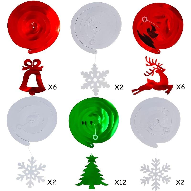 30pcs Spiral Hanging Decorations White Snowflakes Green Christmas Tree Red Deer - for Christmas Birthday Party Room Decorations