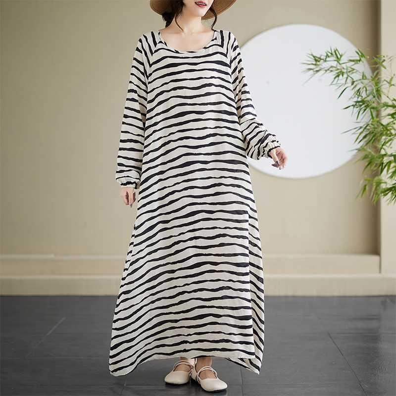 Japanese Retro Long Sleeve Age Reducing Plus Size Casual Long Dresses