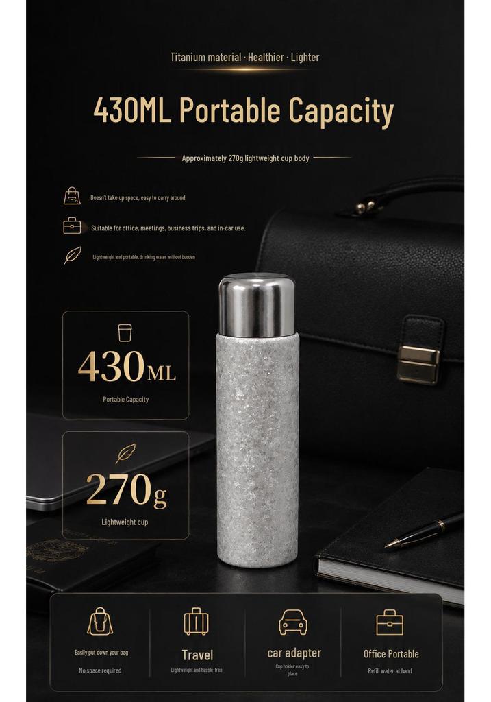 Large Capacity Pure Titanium Insulated Tea Cup with Steeping Separator - Elegant Design and Gift Box Included