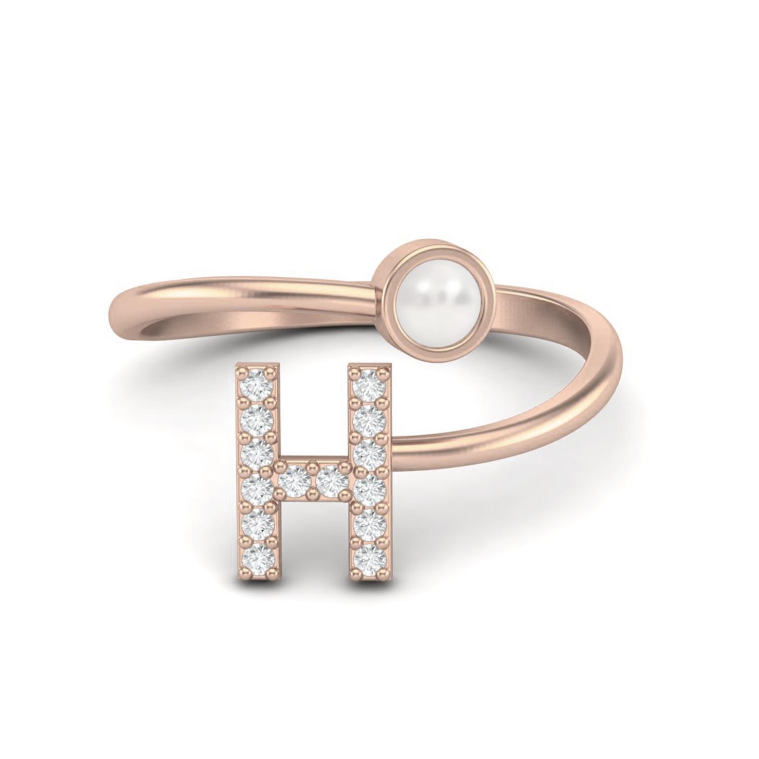 

Capital H Initial Letter Pearl Women Adjustable Front Open Ring 925 Sterling Silver Rose Vermeil 9 ярко-розовый
