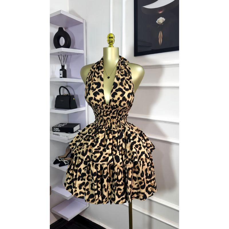 New Fashion Womens Sexy Lace Up Strap Strap Dress Leopard print S