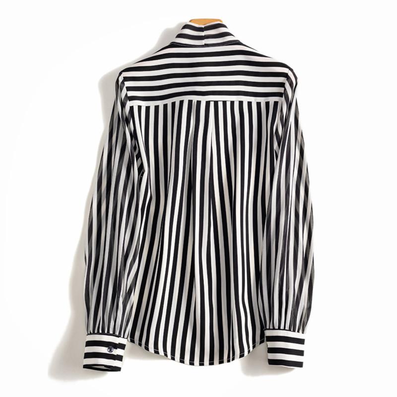 Women's Spring Black and White Striped Long-sleeved Shirt Temperament Elegant Commuter Chiffon Tops