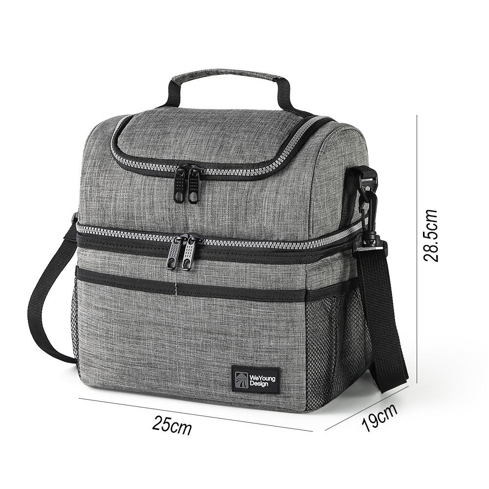 Double Layer Lunch Bag Insulated Cooler Bag Outdoor Picnic Thermal Bag Portable Bento Bag серый