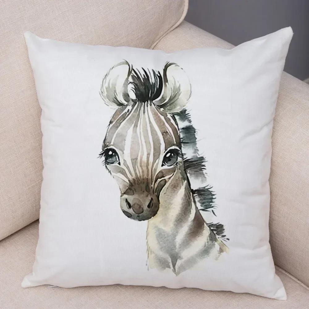 Aquarell niedliche Tier Kissenbezug Sofa Home Decor Zebra Giraffe Nilpferd Affe Löwe Fuchs Kissenbezug Kissenbezug