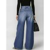 Women's High Waist Wide Leg Jeans Eyelet Cutout Denim Pants Vintage Elegant Casual Trousers