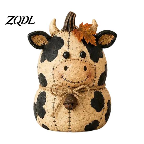 Rustic Pumpkin Statue Friends Farmhouse Felt Animal Ornaments, Cute Cow/Pumpkin/Rooster Figurines, Decorative Handmade Animals Thanksgiving Home Decor
