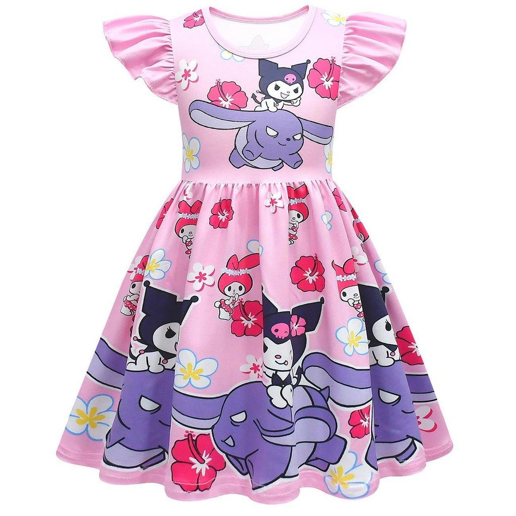 Summer Cartoon Sanrio Kuromi Kuromi Cute Princess Dress Digital 3D Printed Kids Dress Dress
