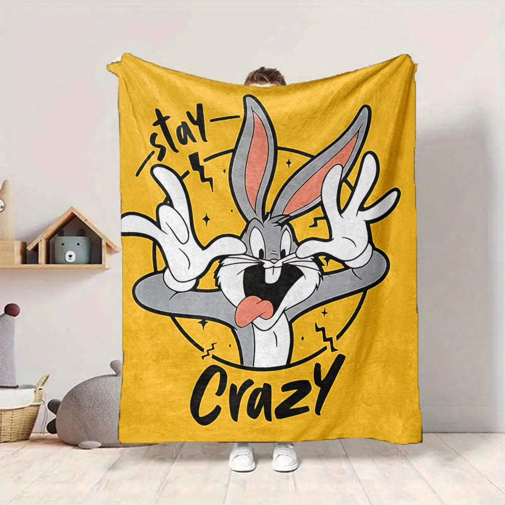 1pc Bugs Bunny Crazy Flannel Throw Blanket Lightweight Soft Warm All Season Blanket for Sofa, Bed, Travel,L1028060
