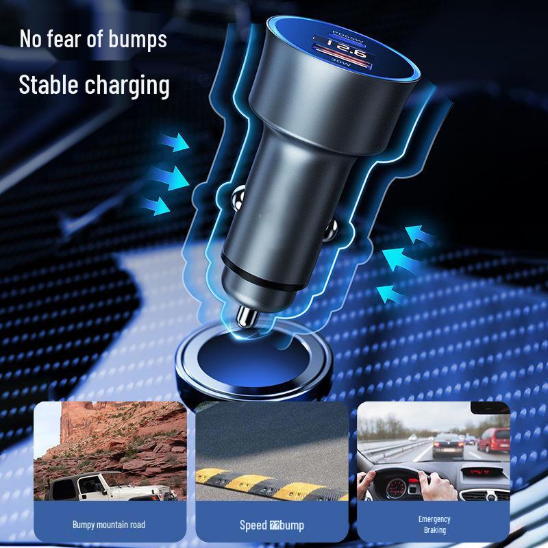 MKO 120W Metal Car Charger for Apple & Android with PD USB Pass-through and Cigarette Lighter Converter.