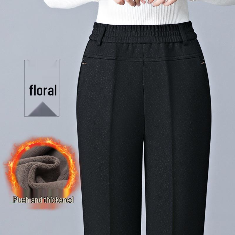 Plus-Fleece Women's Pants - Thick, Loose Straight-Leg for Petite and Middle-Aged Women, Perfect for Autumn and Winter Outdoors