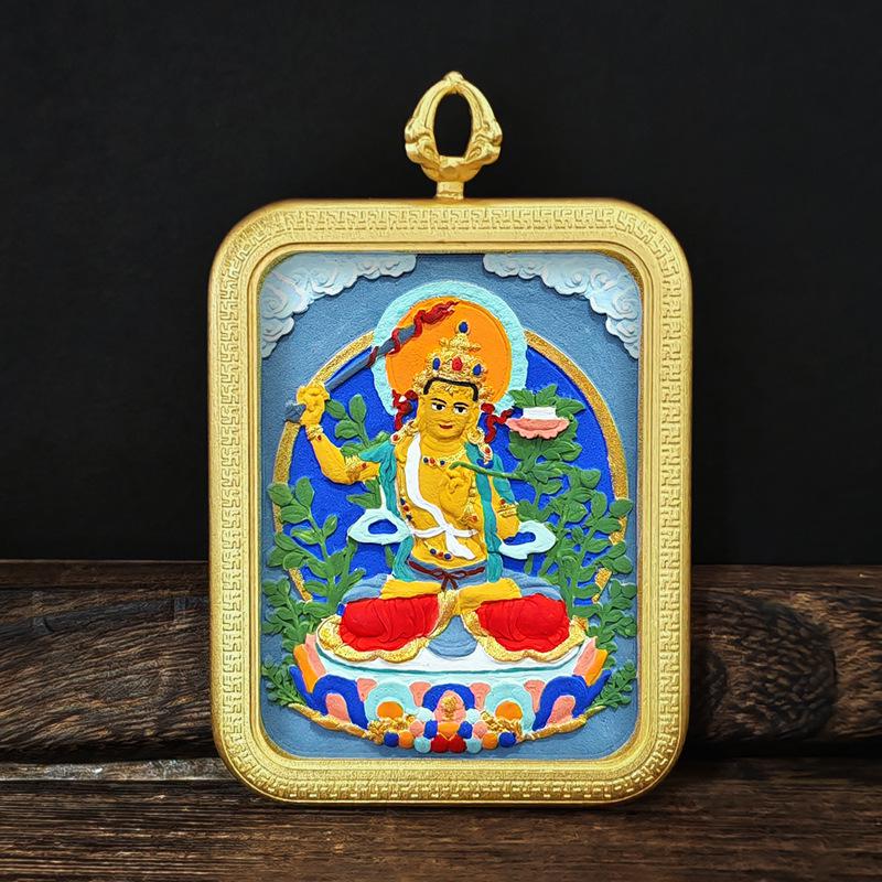 Tibetisches Grünes Tara & Gelbes Jambhala Amulett: Titanstahl Medizin Buddha Anhänger