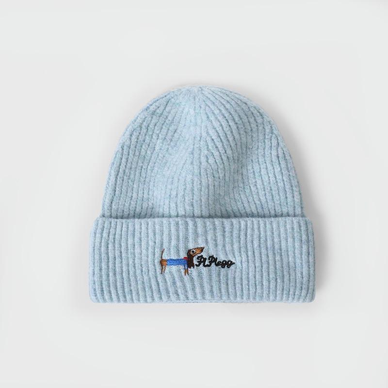 Cute Puppy Embroidered Knitted Hat Warm and Cold Hat Children Autumn and Winter Versatile Casual Face Small Cold Hat
