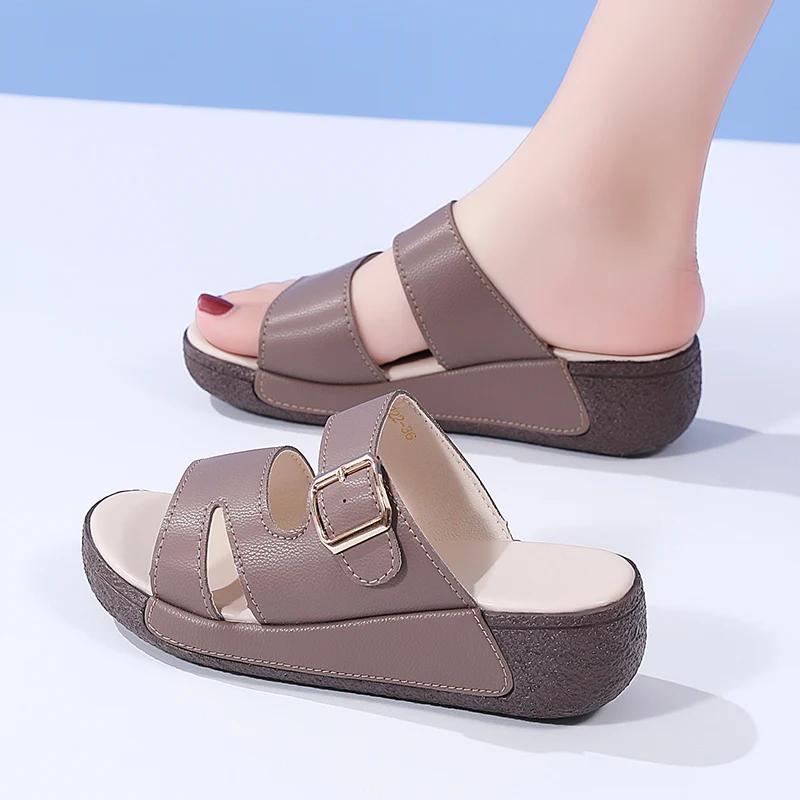 Fashion Walking Shoes Ladies Non-Slip Wedge Open Toe Beach Sho Summer Thick Bottom Half Slipper Sandals Women Outdoor Breathable