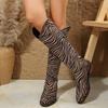 Fashion Women's Fashion Chunky Single Boots Fall New Round Head Suede Leopard Print Back Zipper Comfortable High Boots