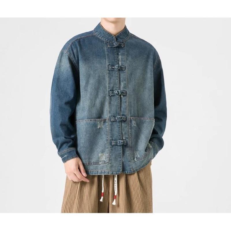 Denim Jacket Jacket Men's Spring and Autumn Chinese Style Men's Ancient Style Loose Large Size Youth Tunic Chinese Tang Suit