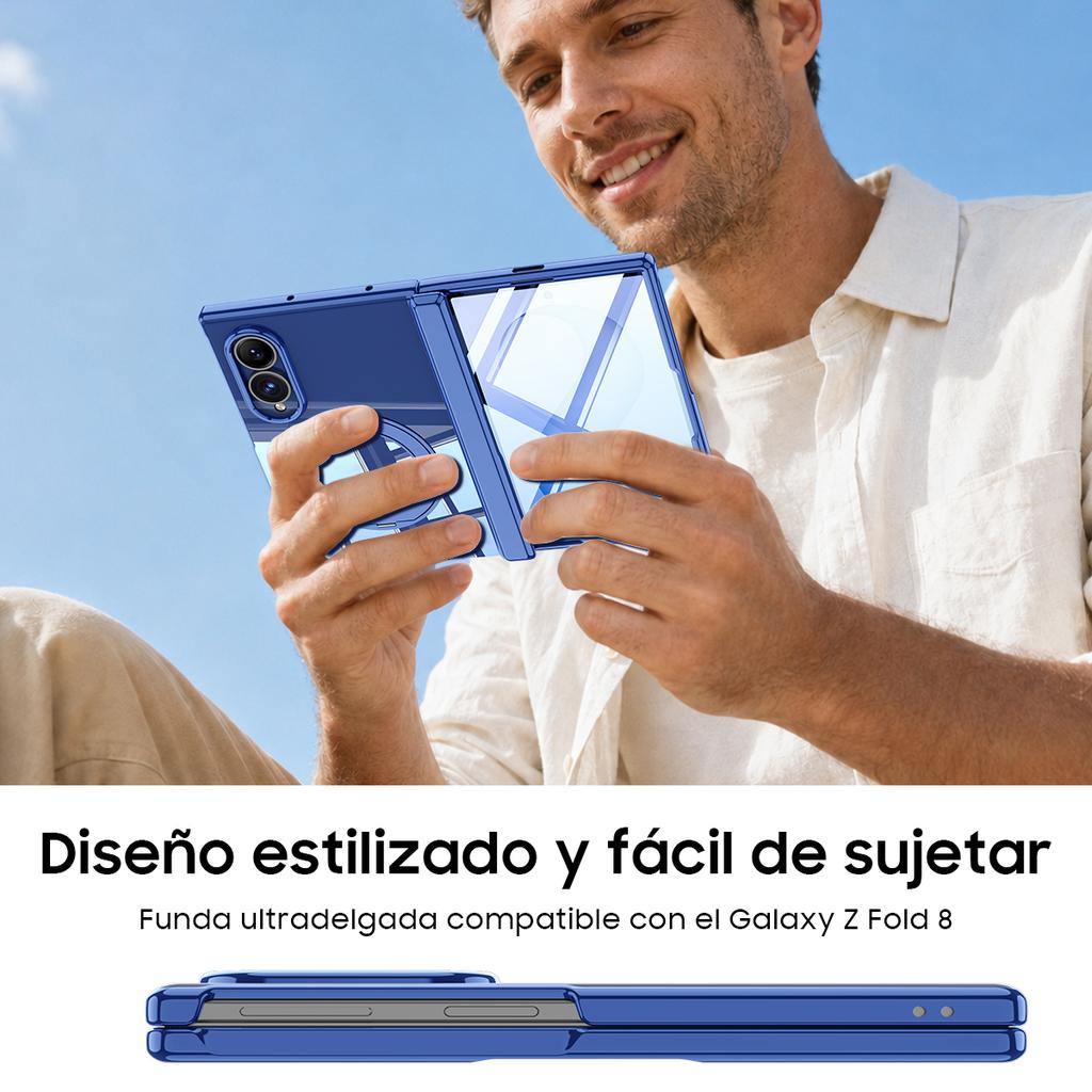 Magnetic Hinge Protection Case with Tempered Glass and PC TPU Frame for Samsung Galaxy Z Fold 8-Blue