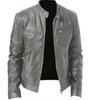Men's European & American Stand-up Collar Punk Motorcycle Leather Jacket with Logo