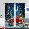 Set Of 2 Flat Printing Dark Blue Sky Christmas Snow Scenery Curtains Santa Claus Tree Bedroom Bathroom Living Curtain Polyester Perfect For Sleeping