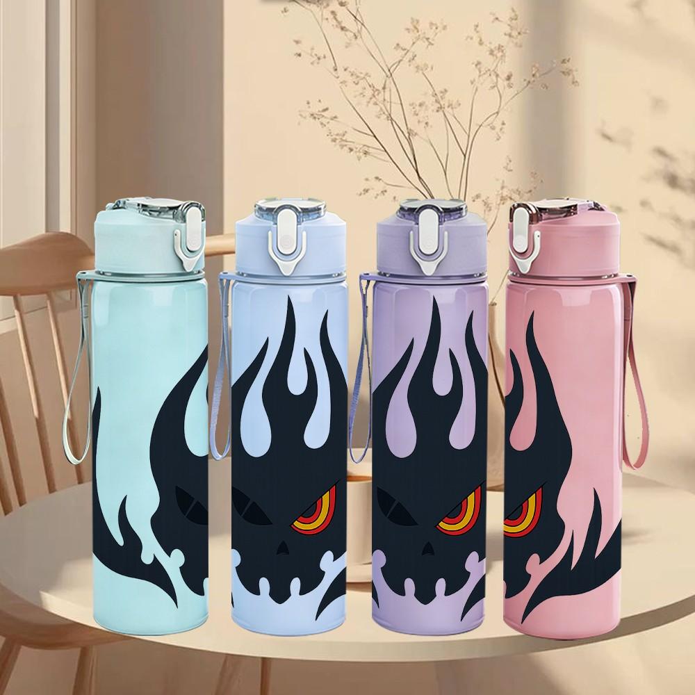 1PC Black Flame Symbol Art 750ml Color Plastic Sports Water Bottle Leakproof Flip Straw Lid Suitable for Sports Office Home Use