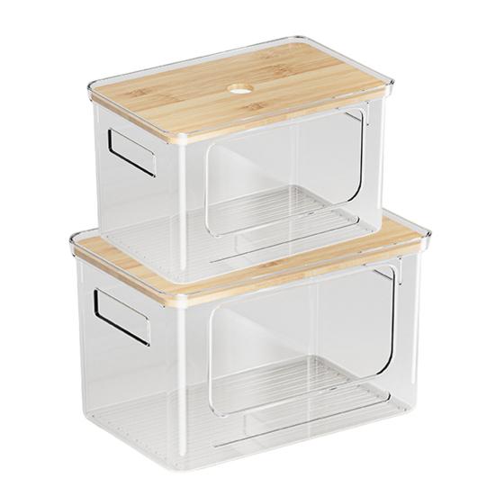 Dispenser per Sacchi della Spazzatura Portasacchi Impilabile con Coperchio in Bambù Organizzatore Trasparente in Plastica per Sacchi della Spazzatura per Cucina Lavanderia Dispensa Sotto il Lavello