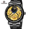 FORSINING Men's Tourbillon Moon Phase Automatic Mechanical Watch with Engraved Hollow Steel Band