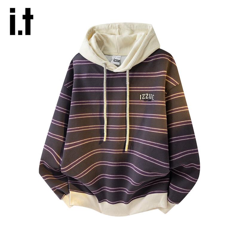 izzue it Women s Striped Milk Silk Blend Hooded Sweatshirt M
