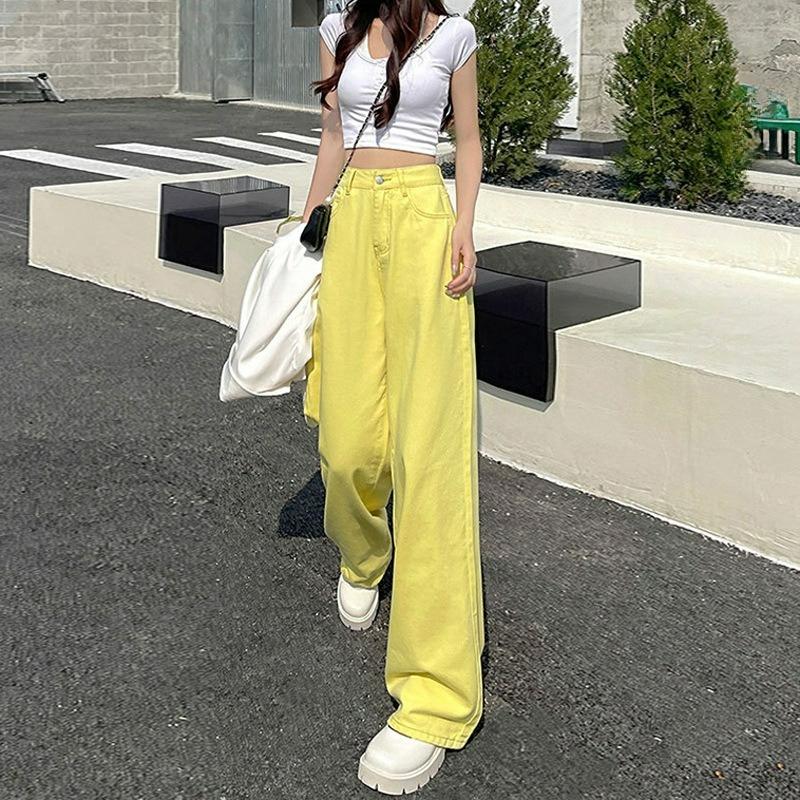 High-waisted Straight-leg Jeans Women's Autumn and Winter Models, Retro, Small, Loose, Thin and Tall, All-match Mopping Wide-leg Trousers