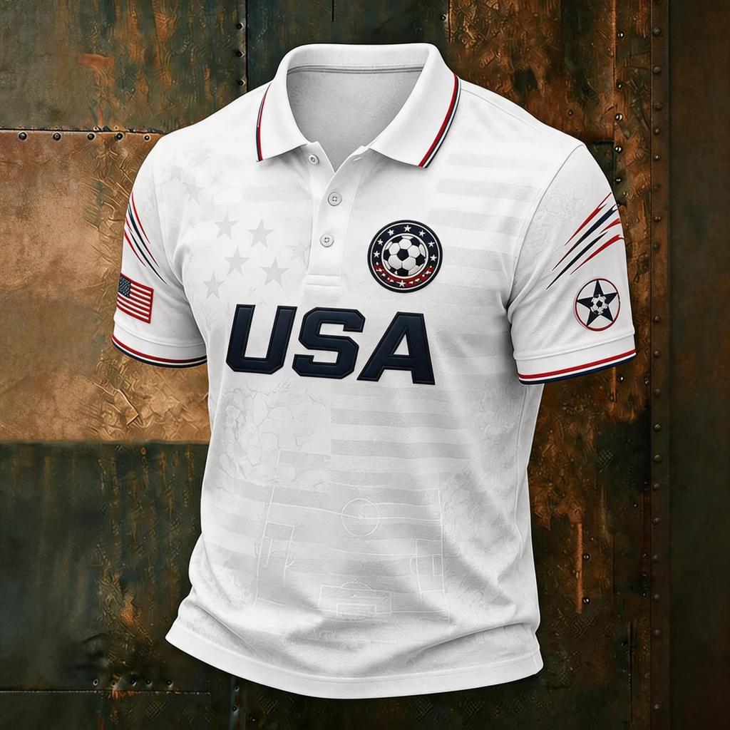 Men's Short Sleeve Shirt Loose Fit Breathable USA Soccer Fan Casual Wear