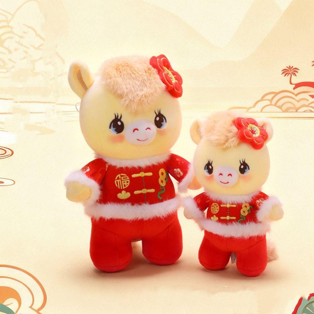 Süße Pony-Stoffpuppe Rotes Neujahrsmaskottchen Traditionelles Glücks-Pony-Spielzeug Frühlingsfest