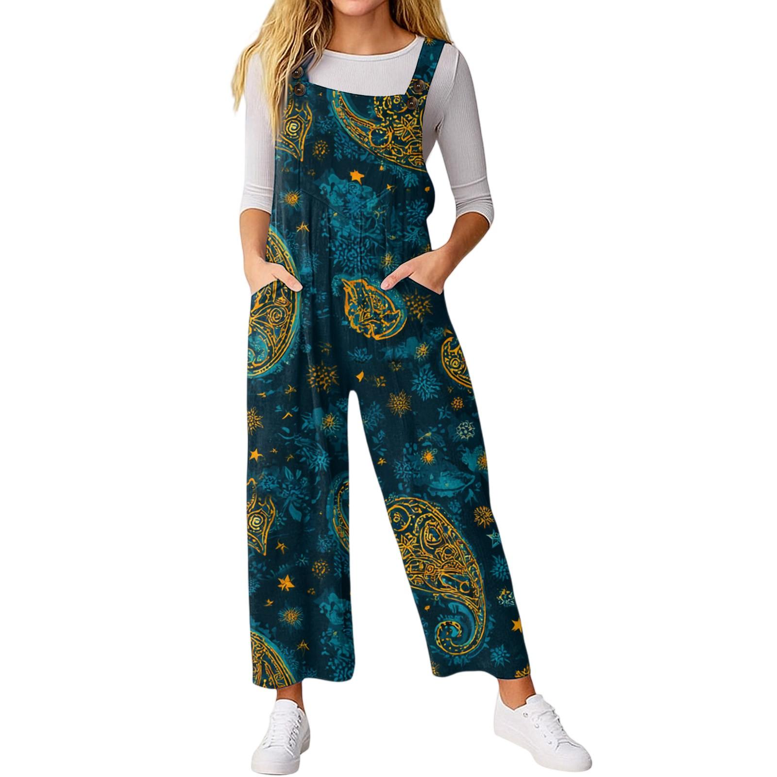 

Жіночий повсякденний комбінезон без рукавів з принтованим комбінезоном, модний та вільний комбінезон L