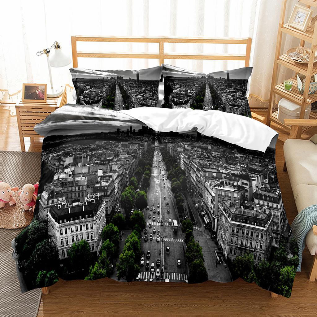 Cityscapes King Queen Duvet Cover Tall Buildings Landscape Bedding Set Busy Traffic View Quilt Cover Polyester Comforter Cover