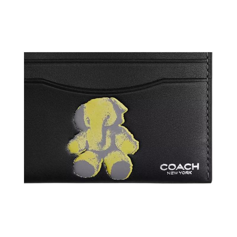 Coach Ellie 10 Elephant Pattern Cow Leather Card Holder Men's Black Black