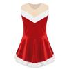 Girls Santa Claus Costume Soft Flannel Design Sleeveless Sequins Ballet Dress Ice Skating Bodysuit