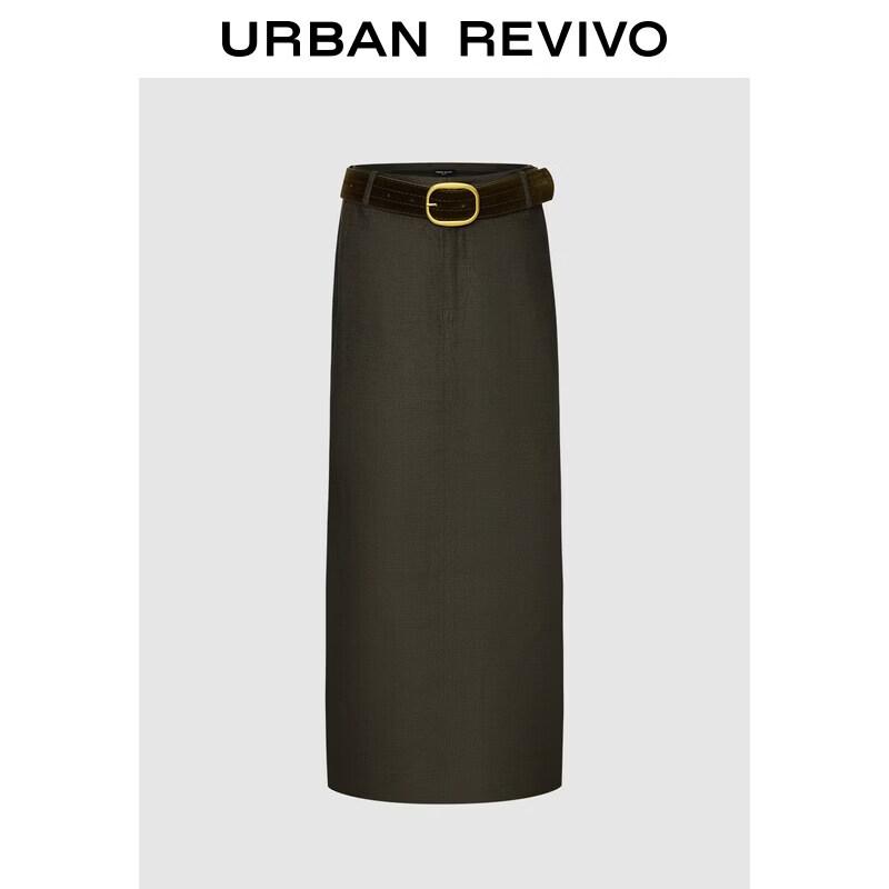 UR 2026 Spring Women s Solid A-line Skirt with Metal Belt XL