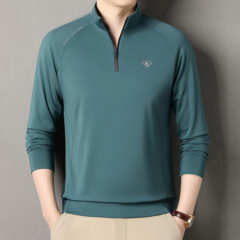 Premium Reißverschluss Stehkragen Herren Langarm T-Shirt Bedrucktes Lässiges Sport-Poloshirt Und Badezimmerkleidung