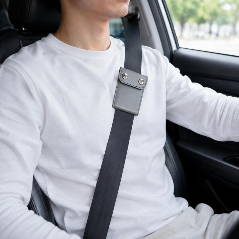 Car Seat Belt Shoulder Pad Faux Leather Closure Cover, 2 Piece Neck Contact Aid for Front or Rear Vehicle Belt Use