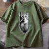 Cat Lover Casual Short Sleeve Tshirt Vintage Western Cowboy Cat Graphic T Shirts Unisex Cat Owner Country Western Casual Tee