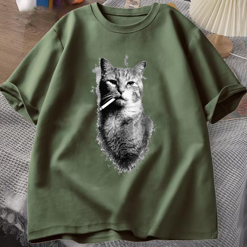 Cat Lover Casual Short Sleeve Tshirt Vintage Western Cowboy Cat Graphic T Shirts Unisex Cat Owner Country Western Casual Tee