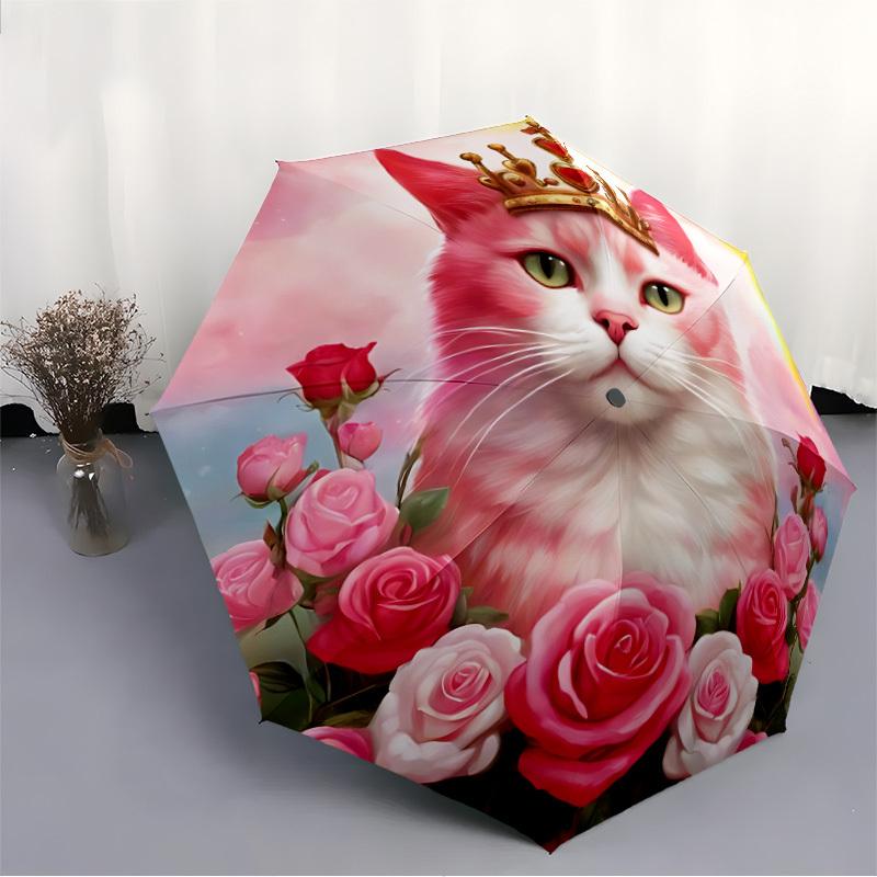 1pc Crown Cat Roses Automatic Umbrella Portable Home Essential Umbrella, Iron Umbrella Structure Suitable for All Seasons yy251123176
