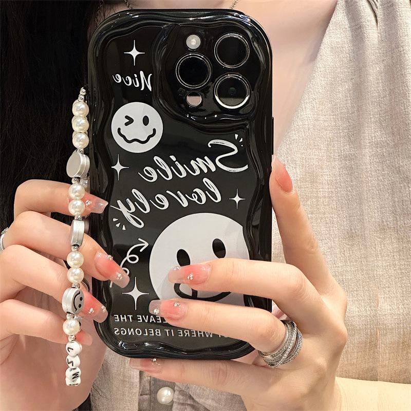 IPhone 16 Pro კრემისფერი ნიმუში სილიკონის ქეისი სამაჯურით - თავსებადი მოდელებთან 6-8, 12, 14 და 15