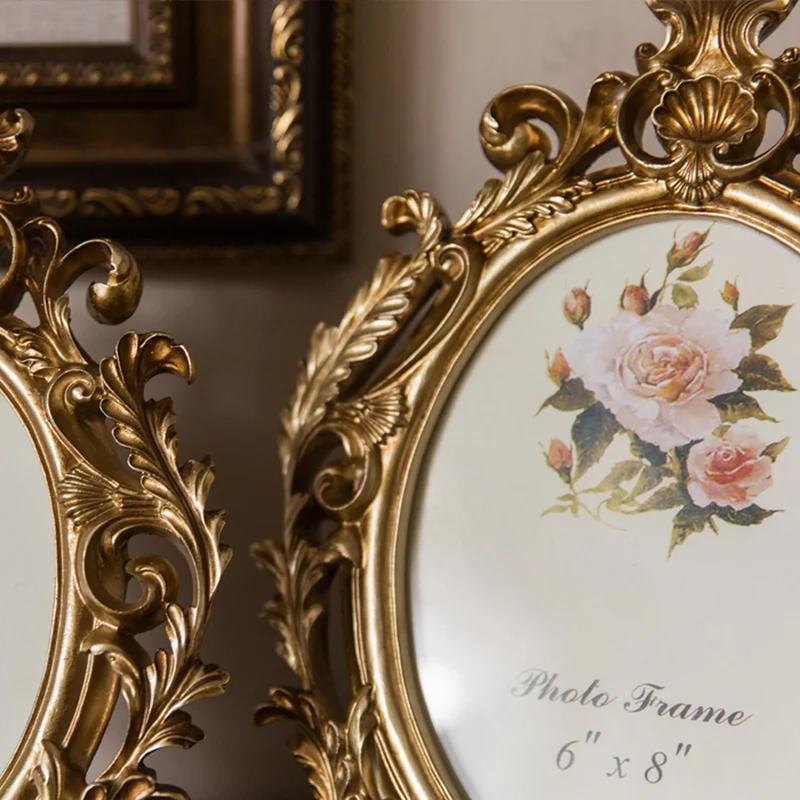 Retro Gold Oval Resin Photo Frame – Desktop Decor for Weddings, Parties & Home, Craft Gift (WY72413)