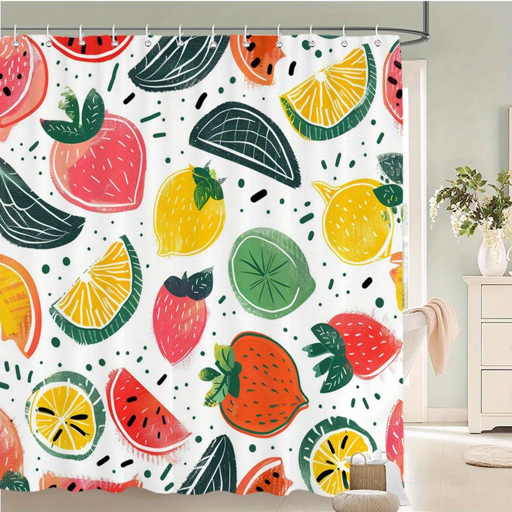 

1Pc Bright Fruit Pattern Shower Curtain - Polyester Fabric, With Hook, Machine Washable, Suitable For Bathroom Decoration W60H190(CM)-1 Pcs