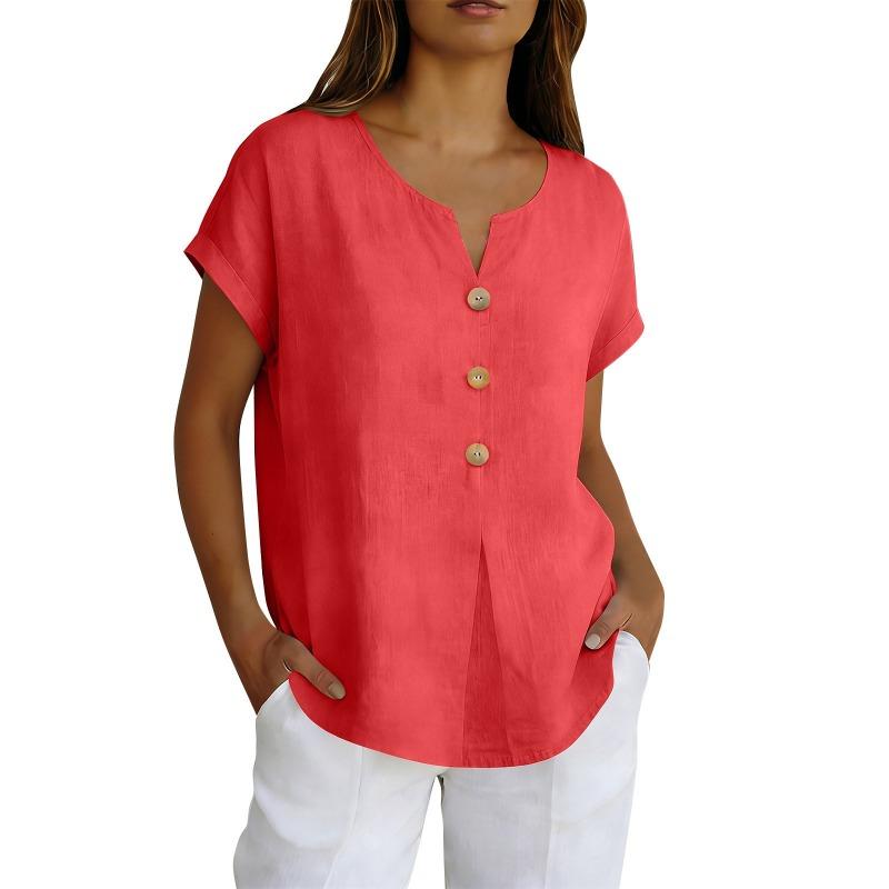 IHUASU Camicette e camicie da donna con scollo a V, maniche corte, stampa tinta unita casual alla moda