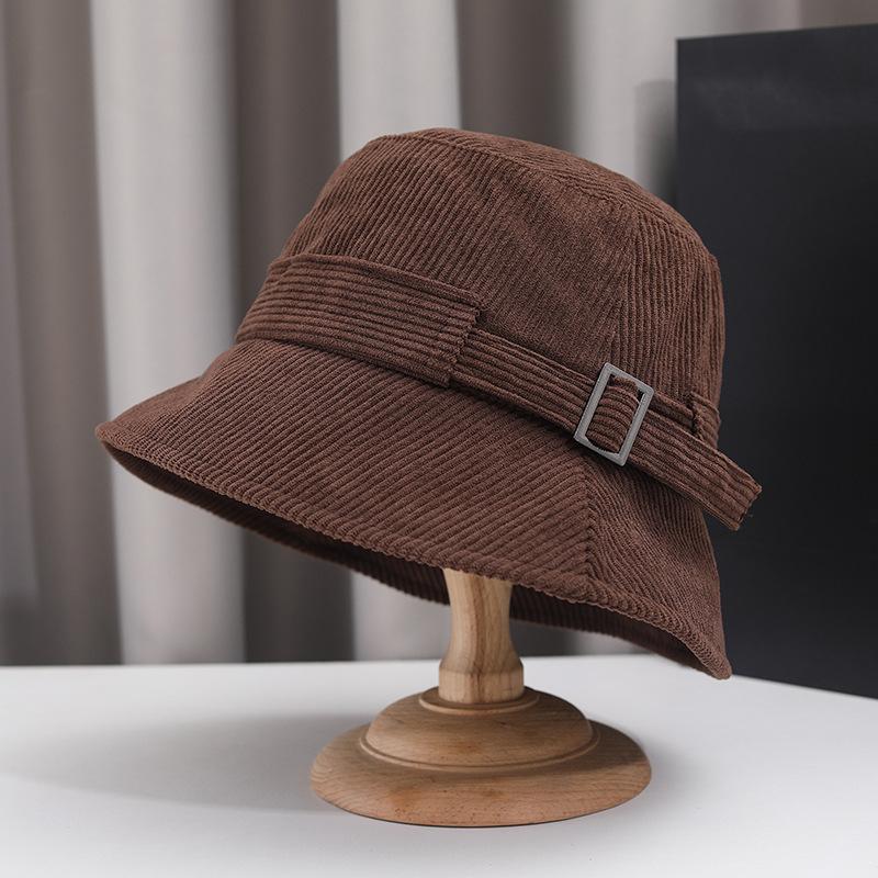 Autumn and Winter Bucket Hat Women's Versatile Basin Hat Women's Hat British Autumn and Winter Corduroy Fashion Top Hat