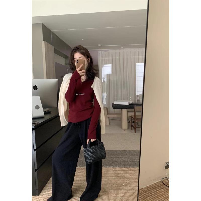 Half-zipper hooded bottomed knitted sweater for women's autumn and winter, long-sleeved sweater and slim-fit top